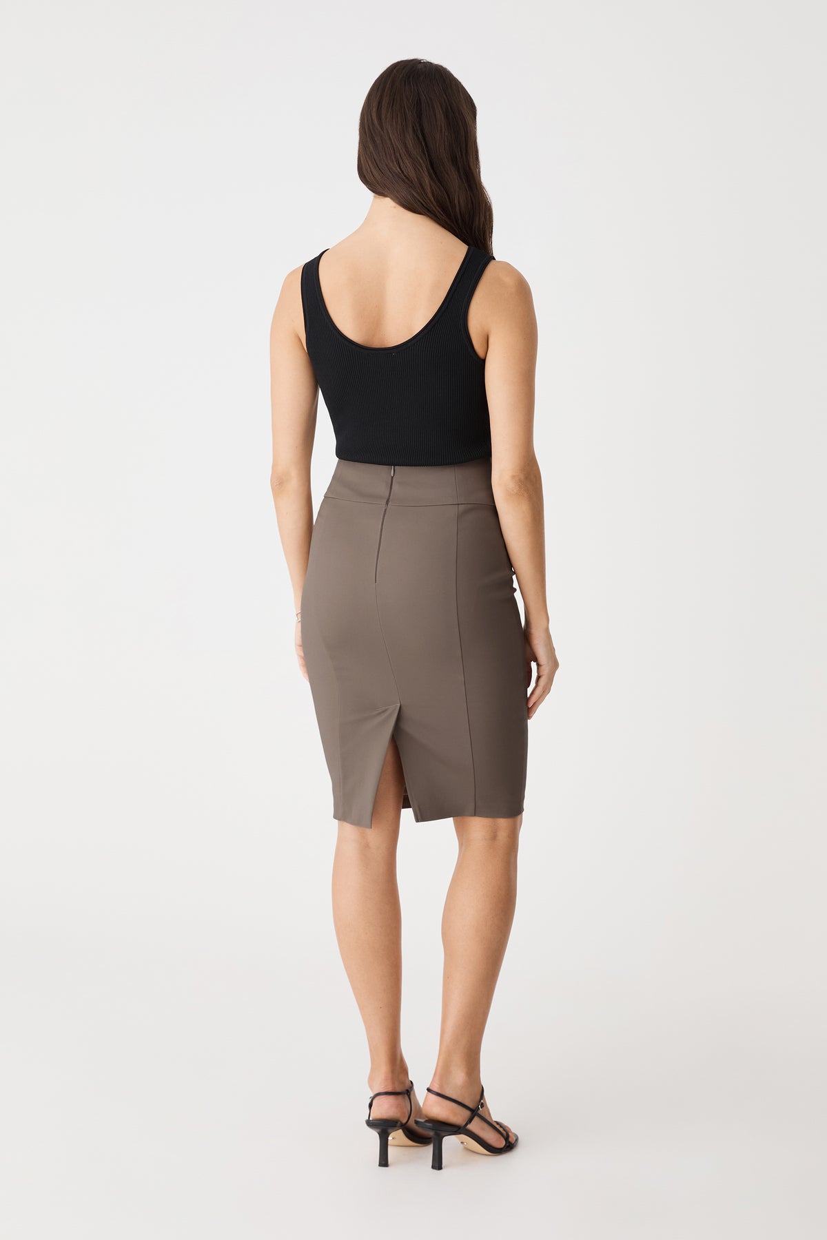 Back view showing centre back zipper and back vent