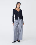 Nicolette V-Neck Knit Cardigan in dark navy — full-length view