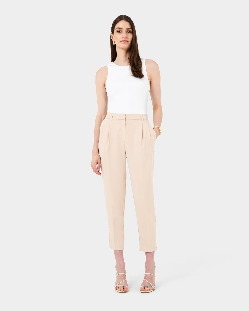 Carter 2 Slim Pants in ecru — full-length view