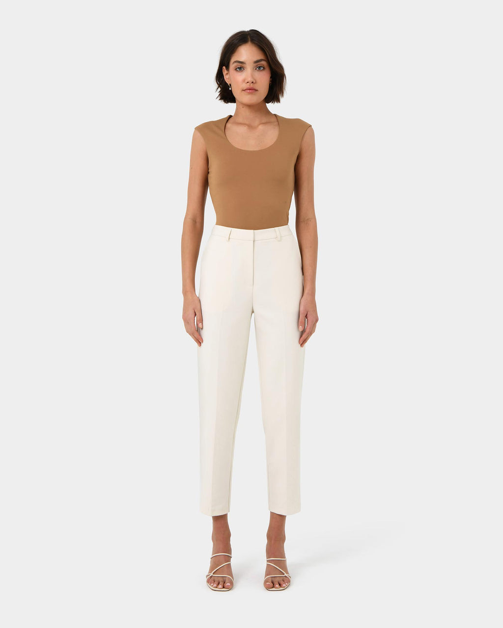 Soho Scoop Neck Top in camel — full-length view