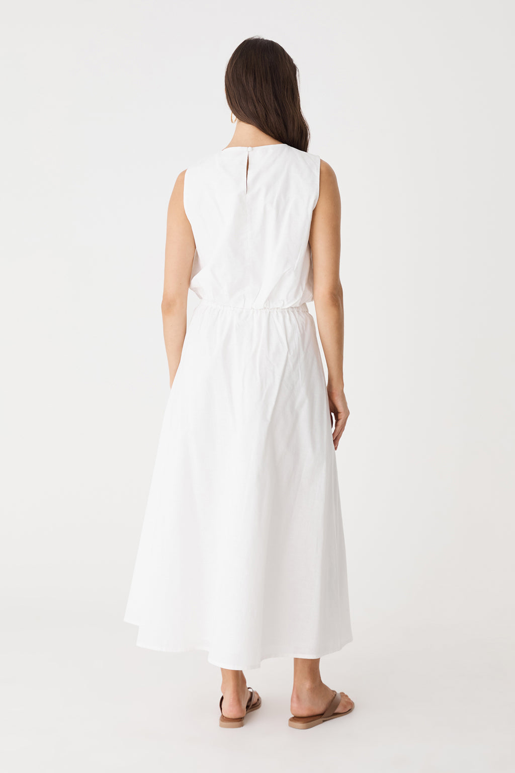 Back view of the ivory Kenya Linen Skirt with matching top