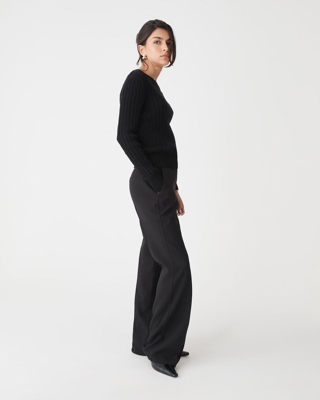 Juanita Cotton Cable Knit in black — side view