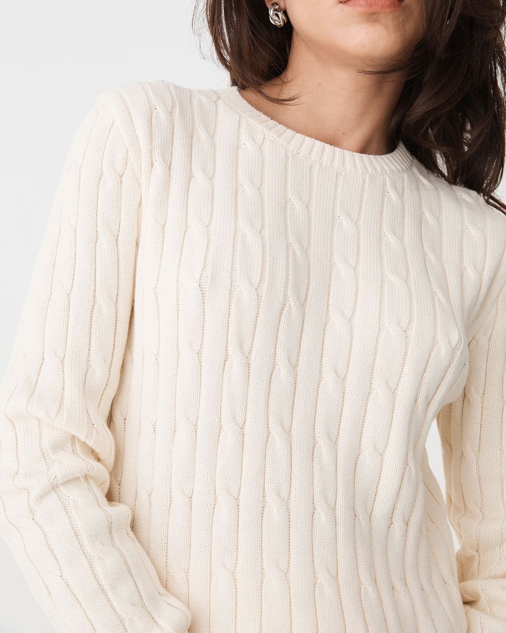 Juanita Cotton Cable Knit in ecru — fabric detail