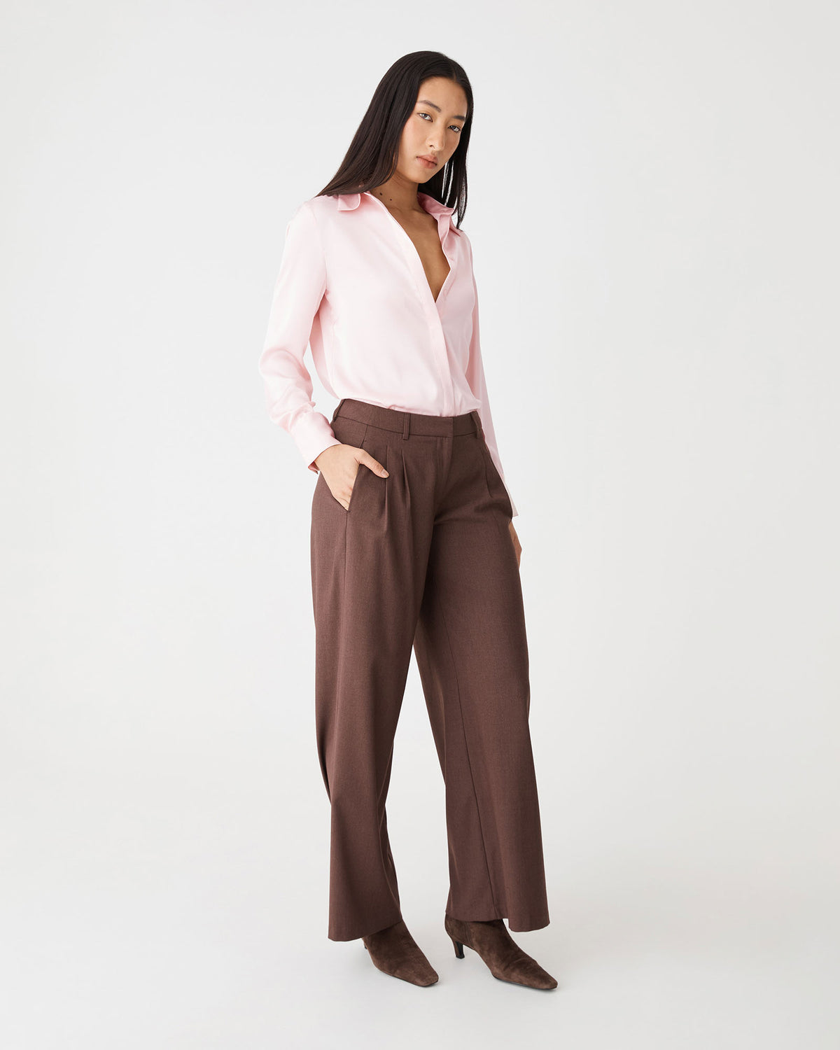 Mae Satin Shirt in pink — side view