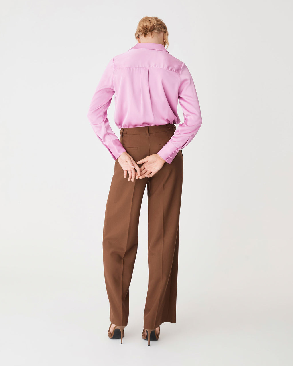 Lila V-Neck Satin Blouse in orchid — back view