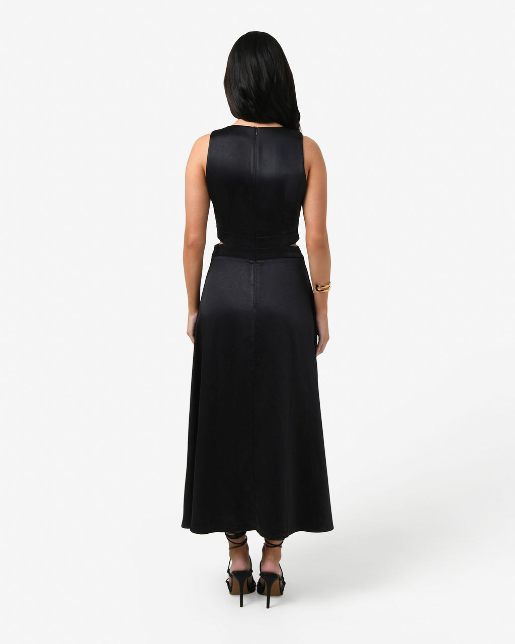 Louisa Cut Out Satin Dress in black — back view