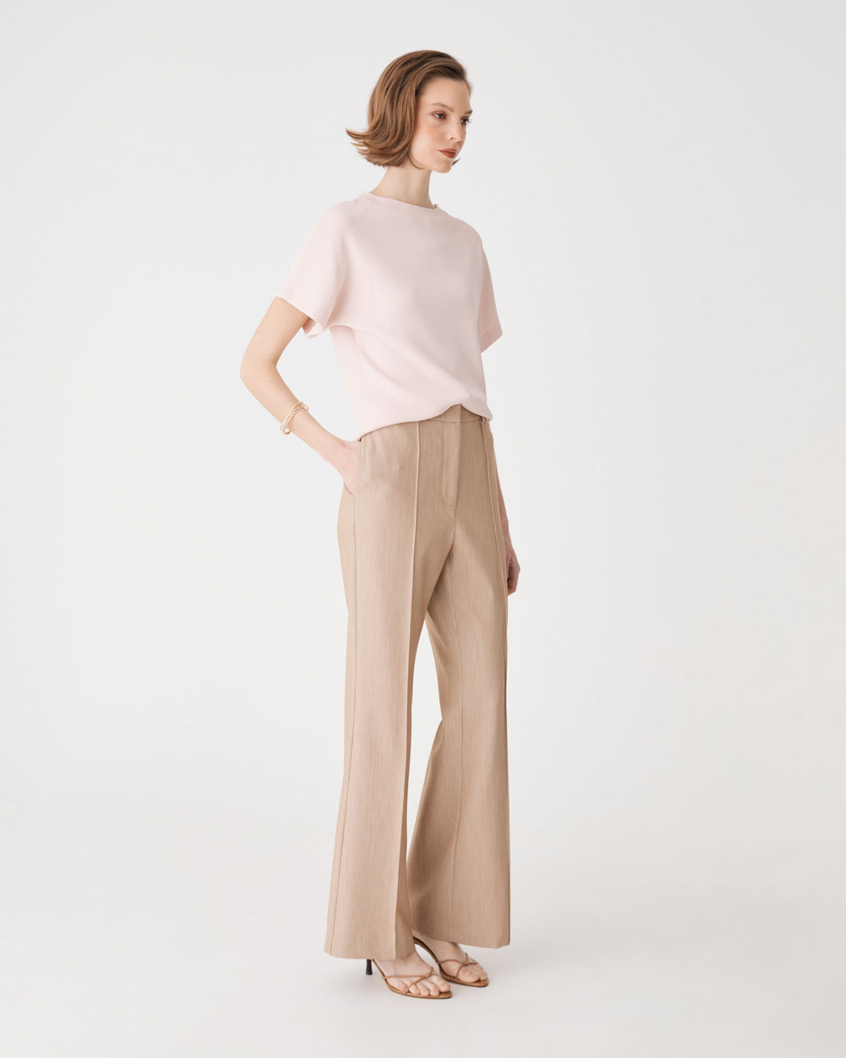 Jemma Relaxed Knit Top in blush pink — side view