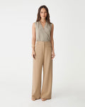 Milton Wide Leg Pants in camel, front view worn with a sleeveless taupe top