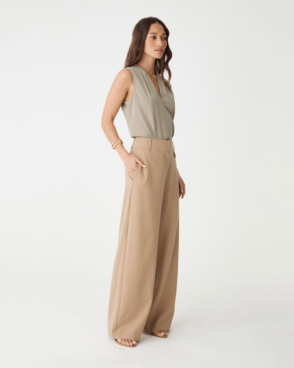 Side view of the Milton Wide Leg Pants in camel