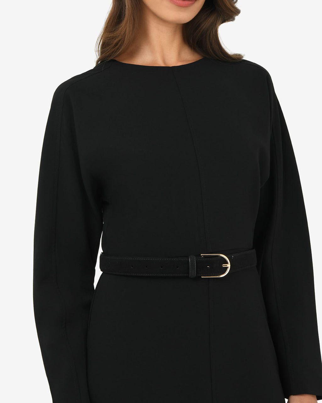 Karina Dolman Midi Dress in black — fabric detail