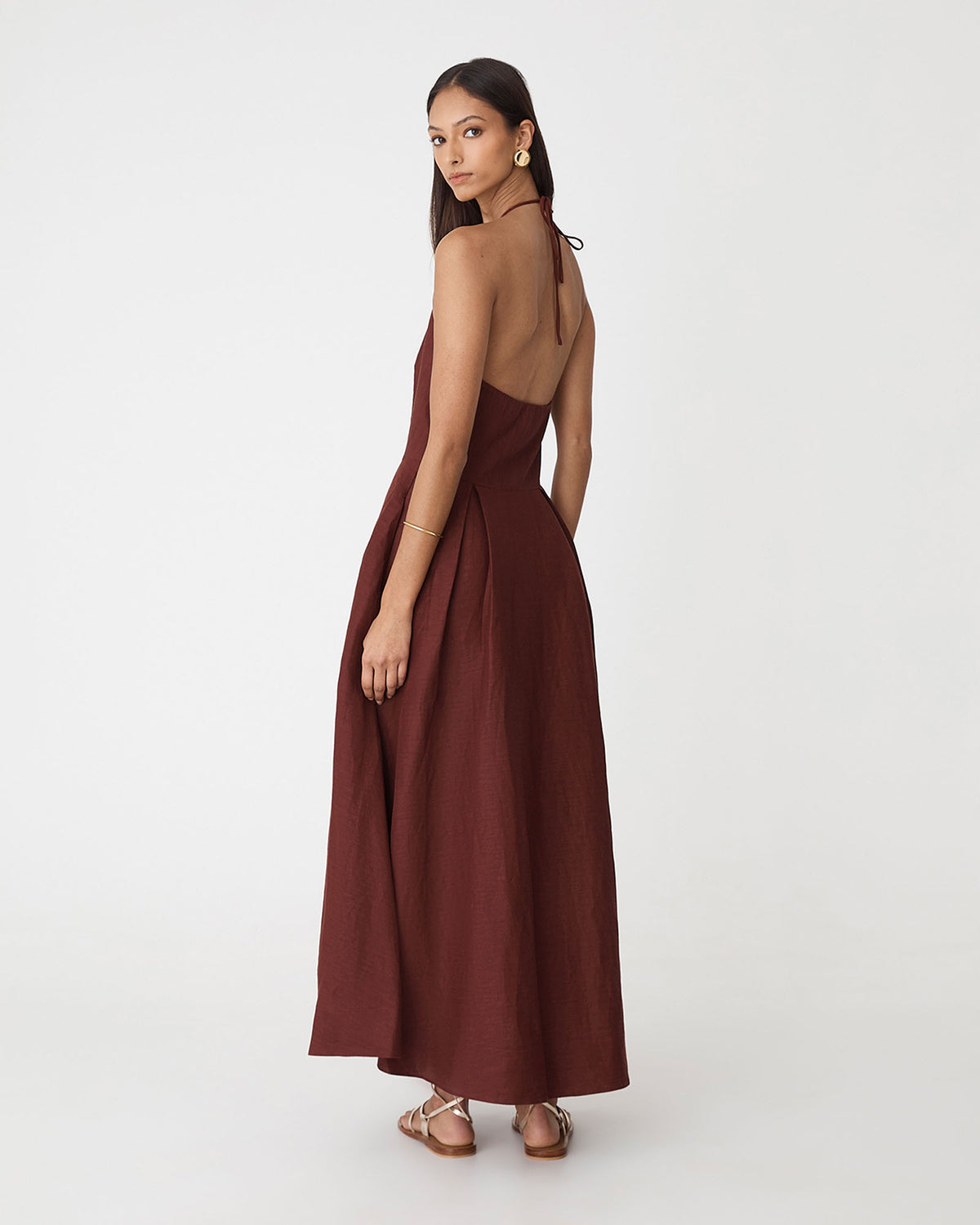 Lennie Halter Maxi Dress in brick — back view
