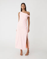 Afina One Shoulder Twist Dress in soft pink — full-length view