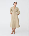 Lyn Lantern Sleeve Shirt Dress in sand — full-length view