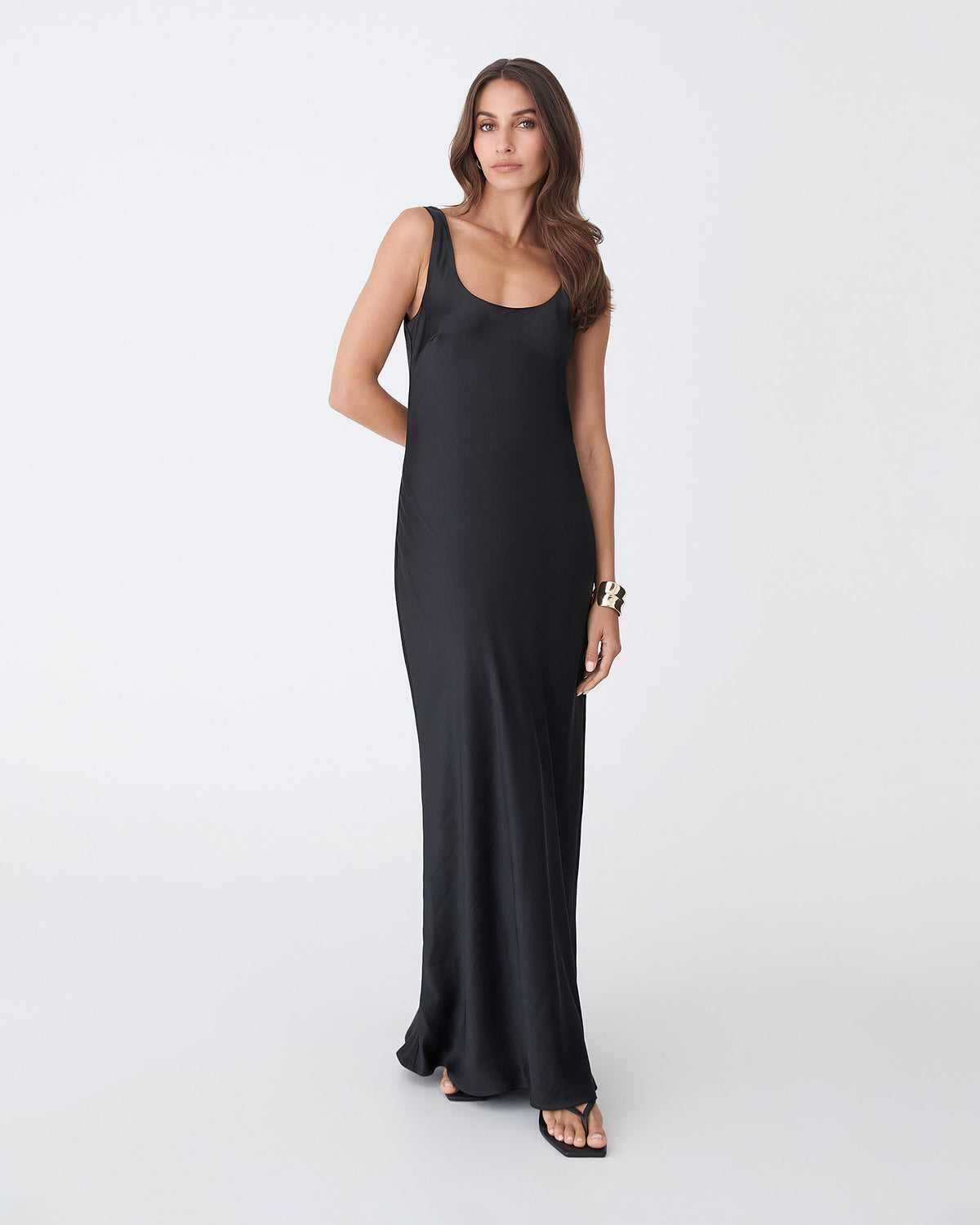 Calliope Bias Cut Slip Dress in black — full-length view 2