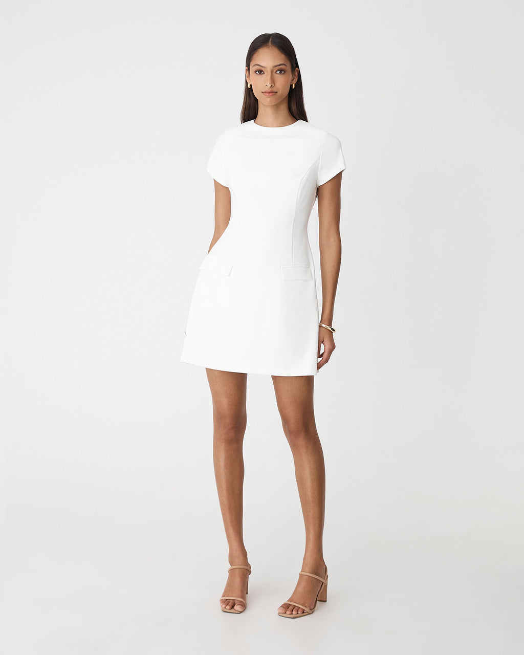 Hannah Tailored Mini Dress in ivory — full-length view