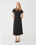 Bianca Side Pleat Midi Dress in black — full-length view