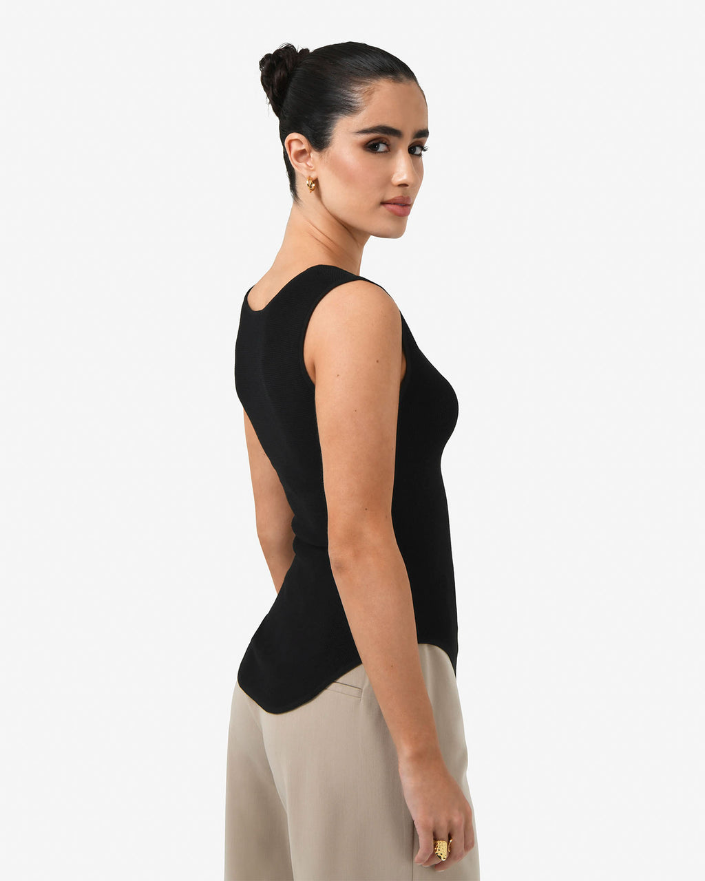 Noemi Split Neck Tank in black — back view