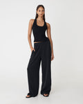 Alla Contrast Elastic Pants in black ivory — full-length view