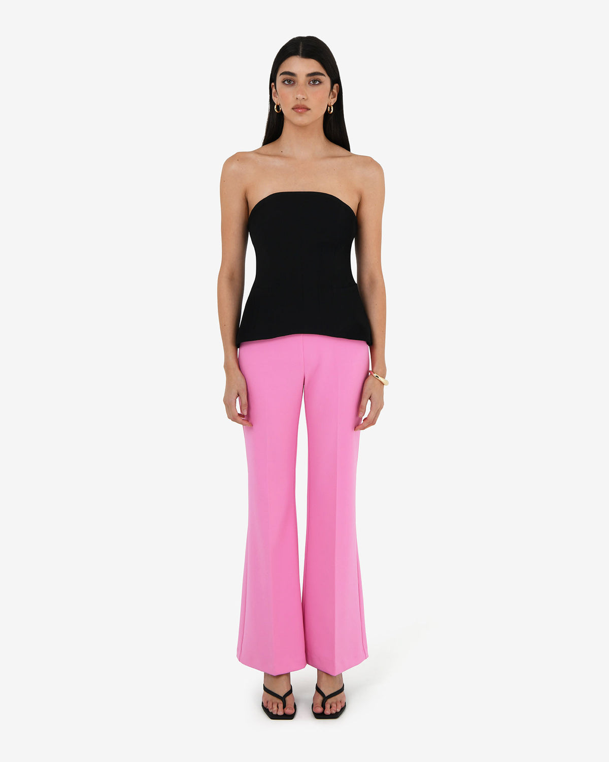 Belmore Crepe Flared Pants in bubblegum — full-length view