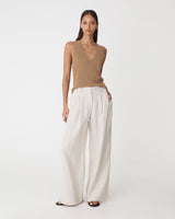 Ami Wide Leg Linen Pants in greige — full-length view