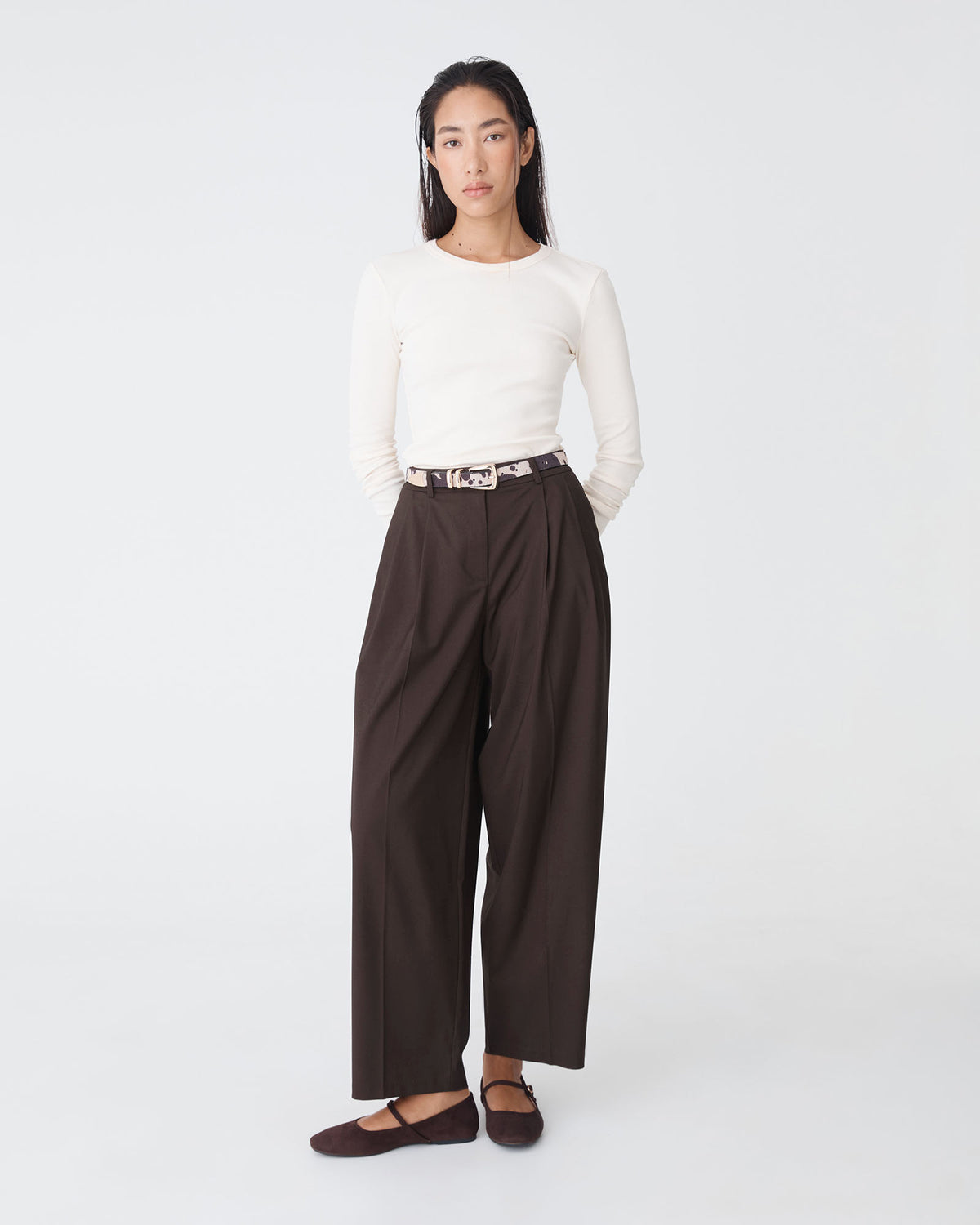 Matilda Relaxed Barrel Pants in chocolate — full-length view 2