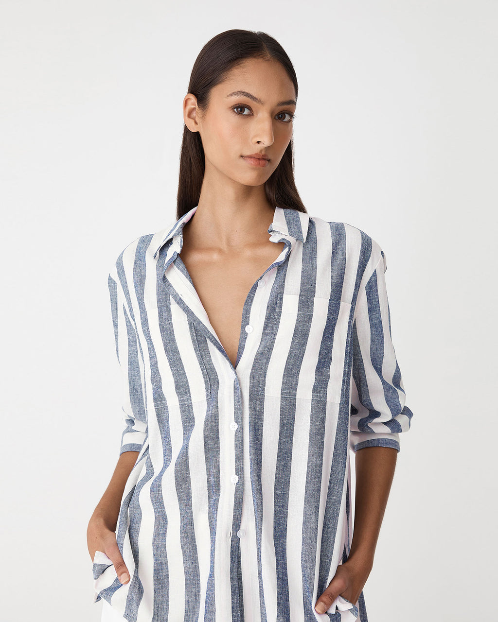 Ikaria Linen Blend Shirt in blue stripe — view 3