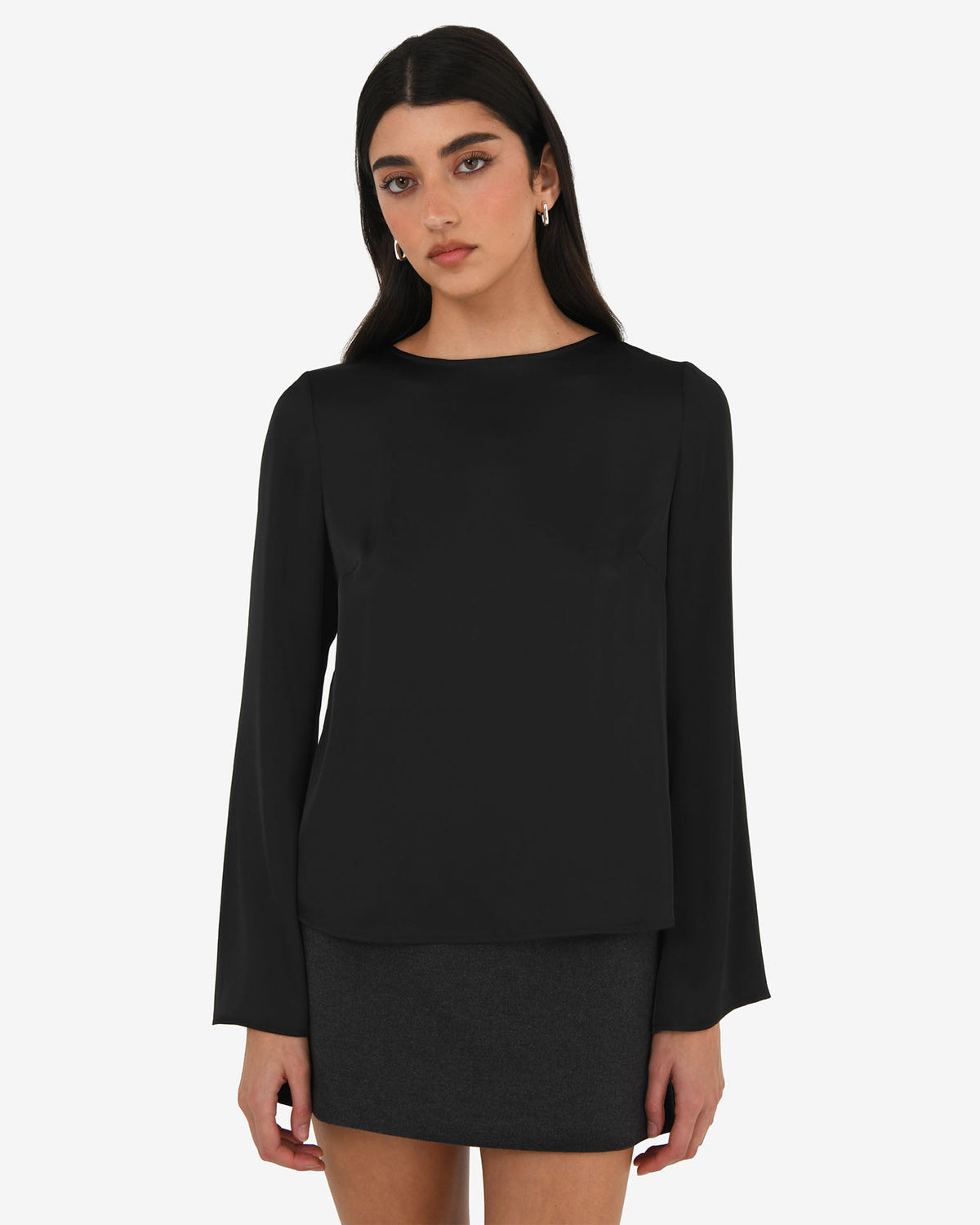 Valeria Long Sleeve Top in black — close-up view