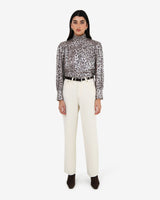 Melisa Gathered Yoke Top in leopard — full-length view