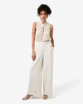 Indy Twist Floral Top in floral beige — full-length view