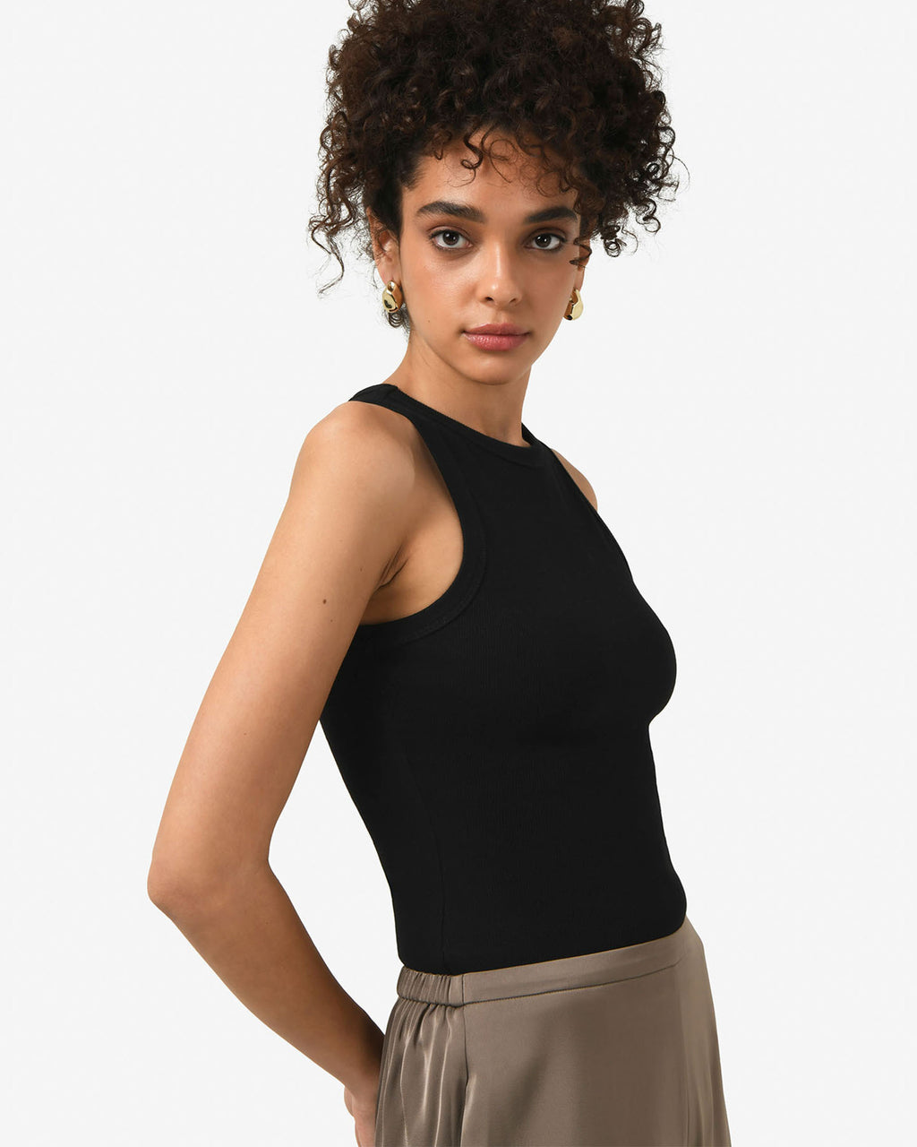 Devon Cotton Singlet in black — side view