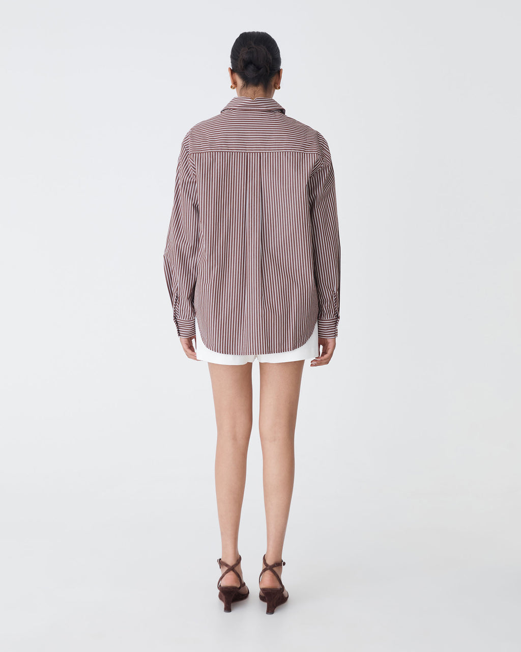 Samara Cotton Striped Shirt in chocolate stripe — back view