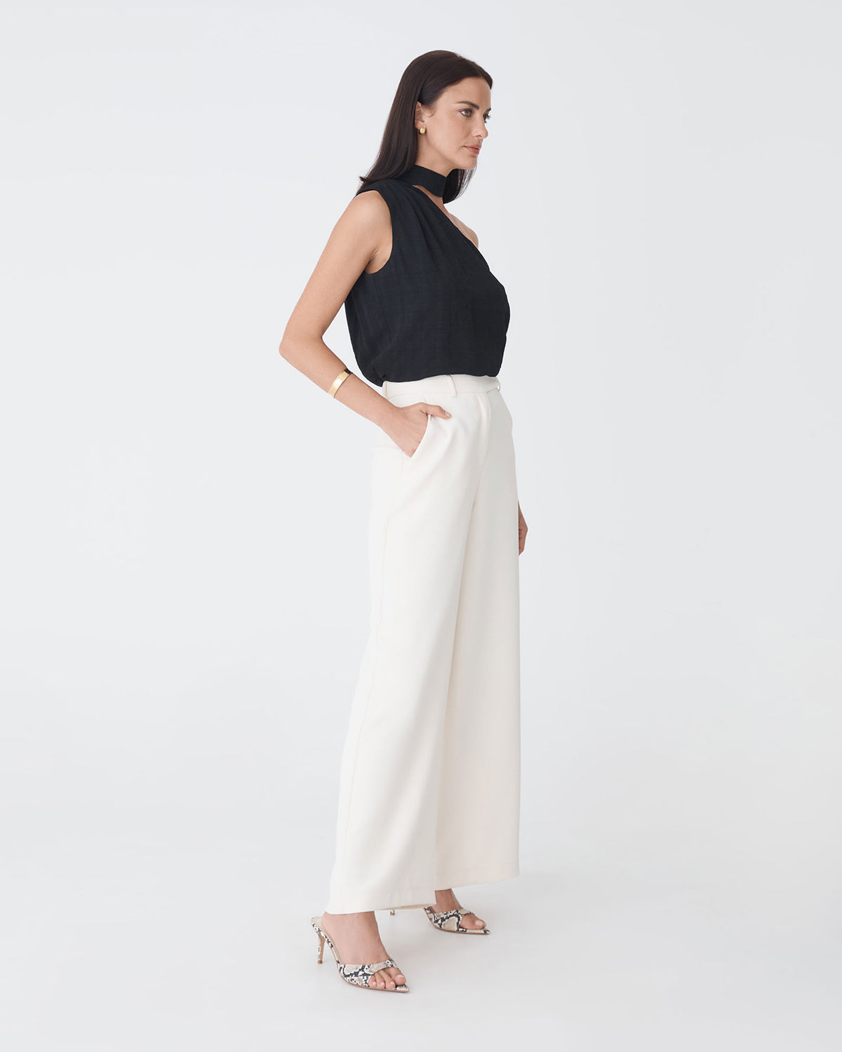 Ashlyn One Shoulder Top in black — side view