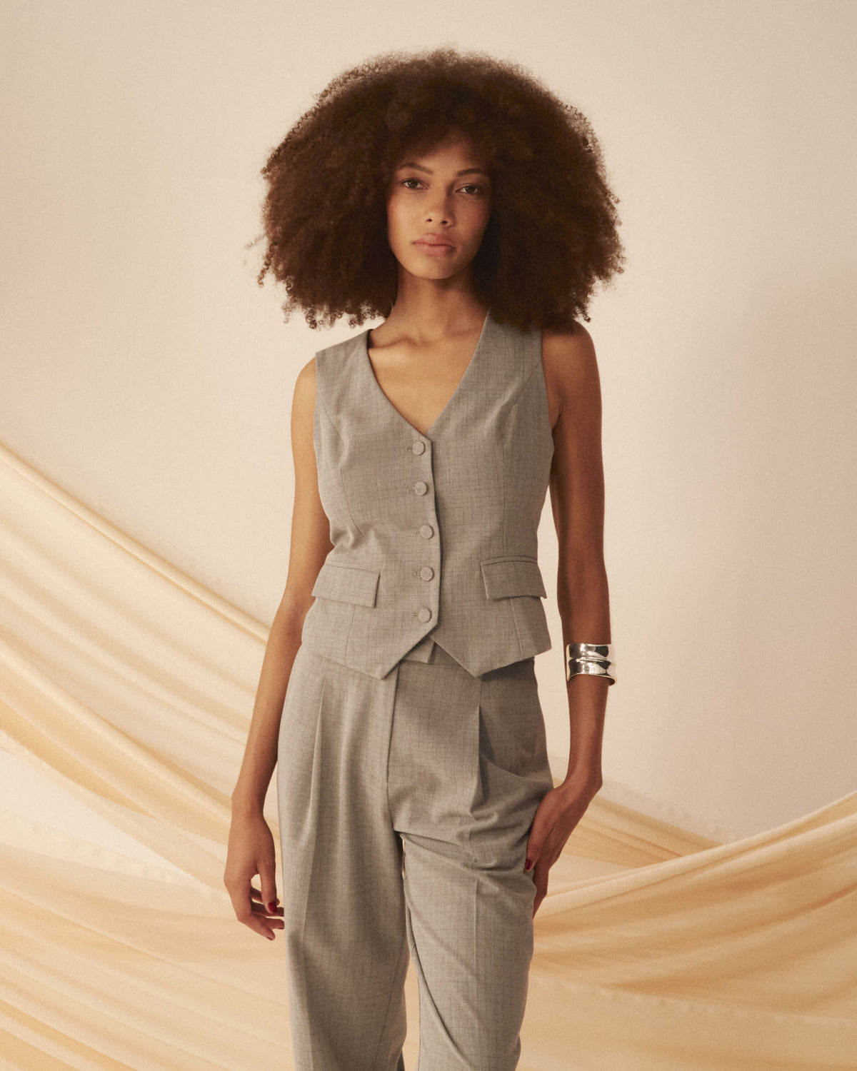 Kris Tailored Vest in grey check — alternate view