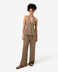 Lola Halter Neck Peplum Vest in taupe — full-length view