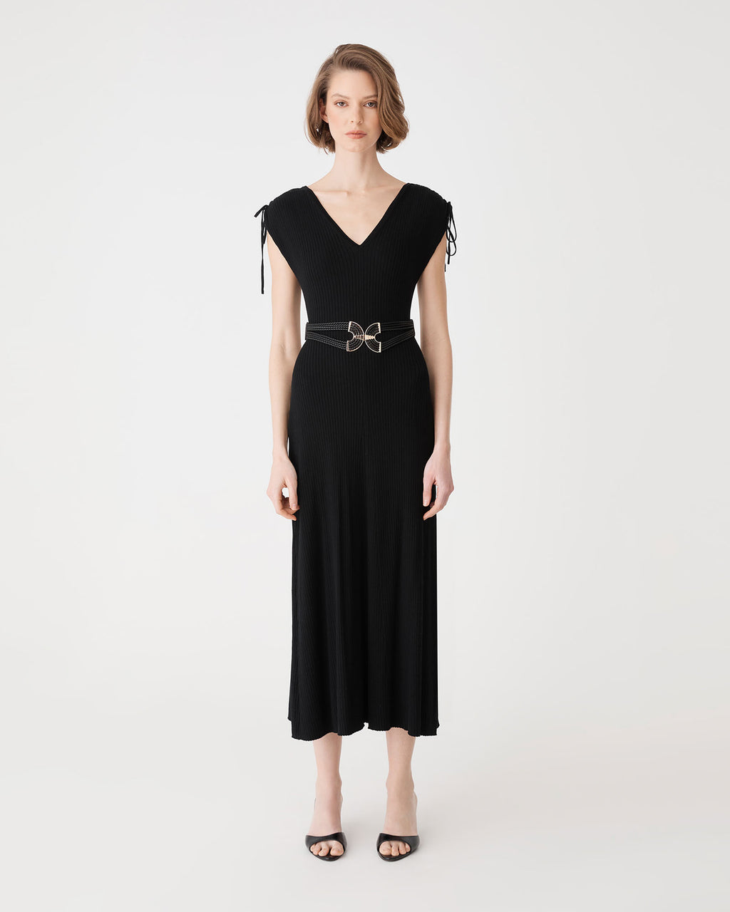 Briony Lyocell Rib Knit Dress in black — full-length view 2