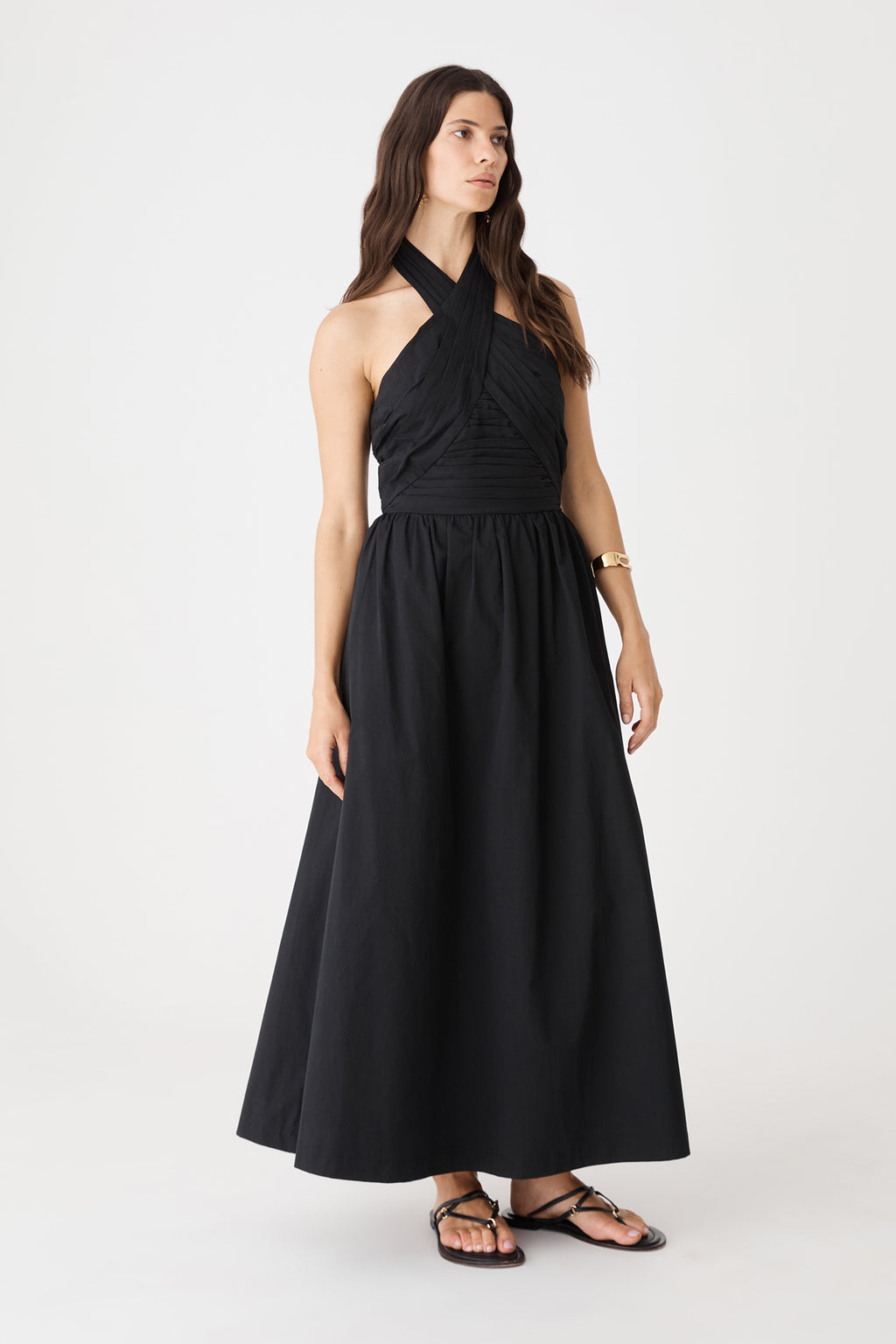 Side view of the black Kayleigh Cotton Halter Dress