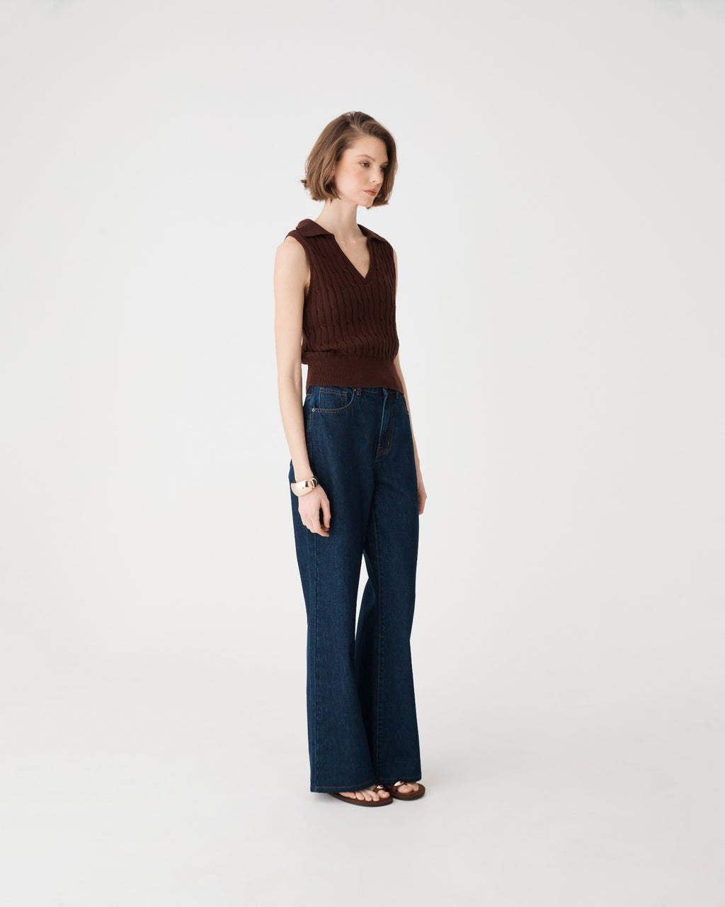 Side view of the Nancy Wide Leg Jeans in dark denim