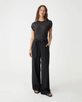 Saskia Lurex Knit Top in black, front view worn with black wide-leg trousers