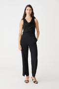 Tilda Split Hem Pants in black, front view worn with a black sleeveless cowl neck top
