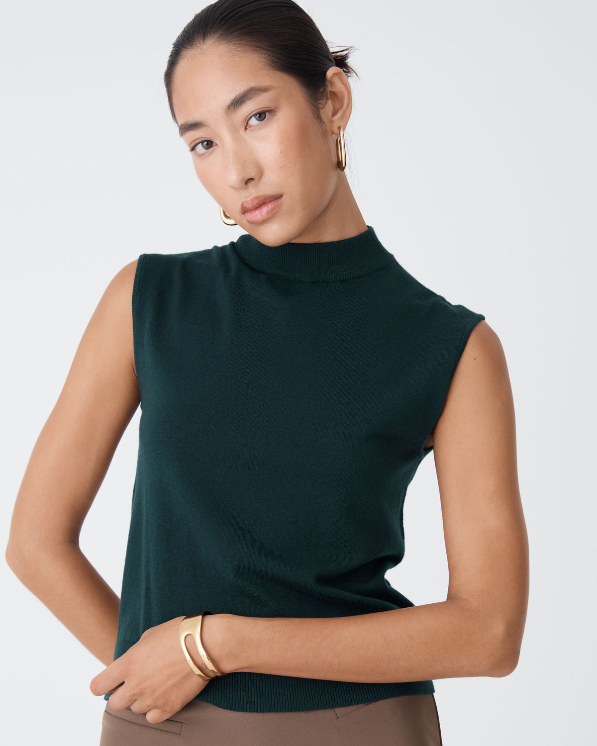 Dina Mock Neck Knit Top in teal — close-up view 2
