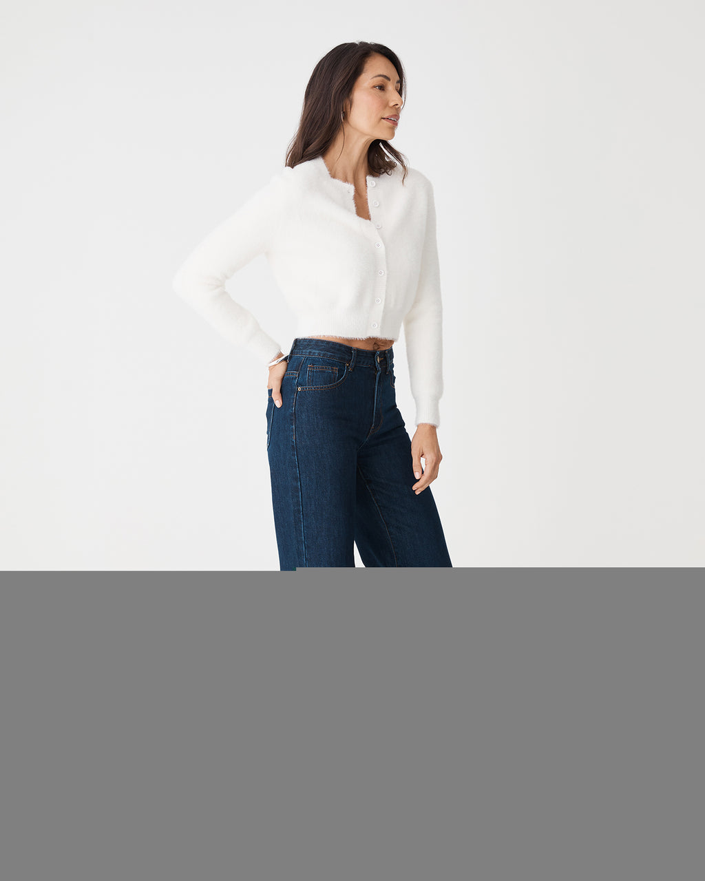 Vanessa Fluffy Cardigan in ivory — side view