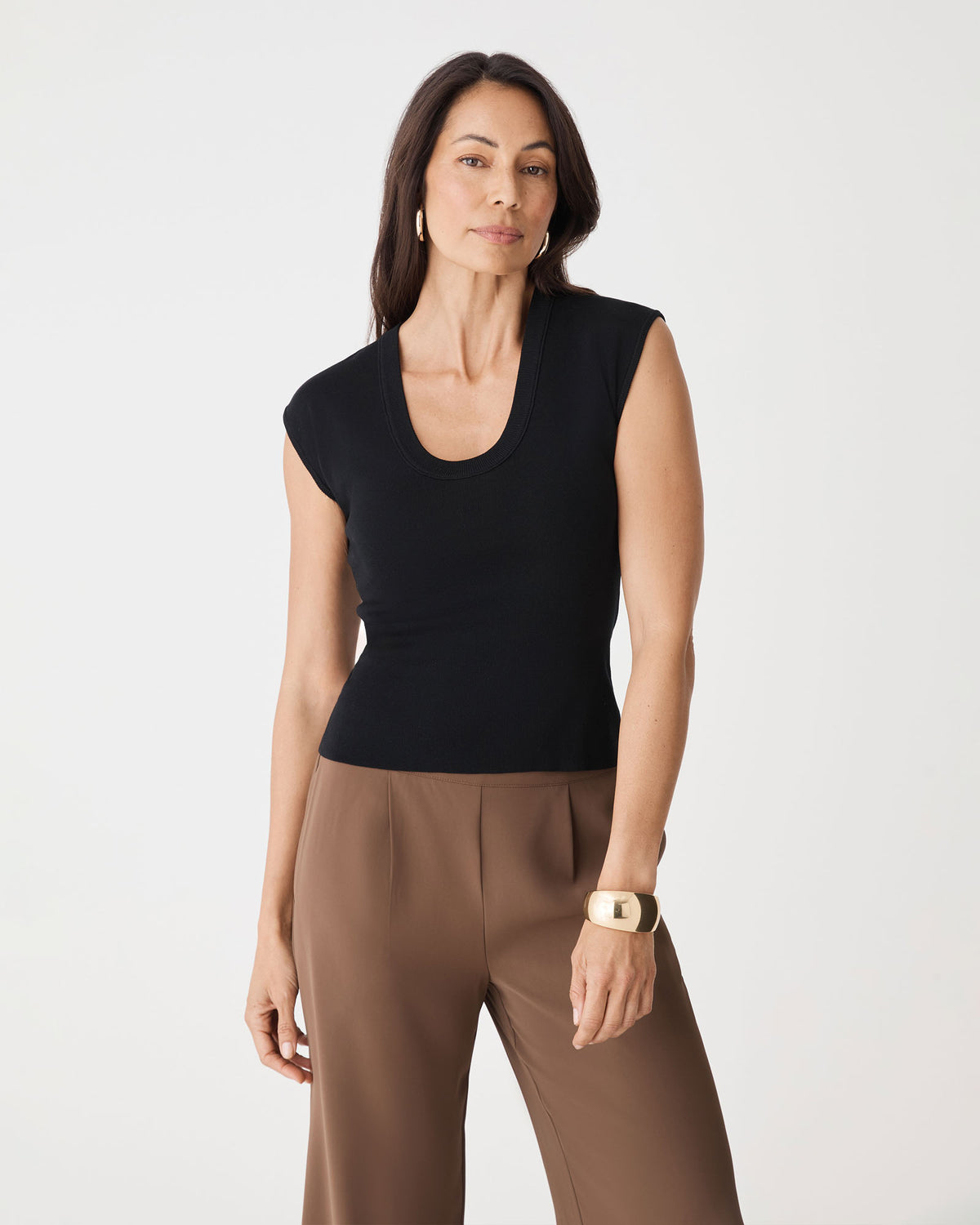 Laura Tencel Scoop Neck Knit in black — view 2