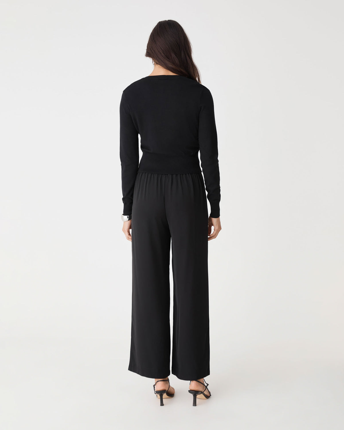 Jessie Crew Neck Cardigan in black — back view