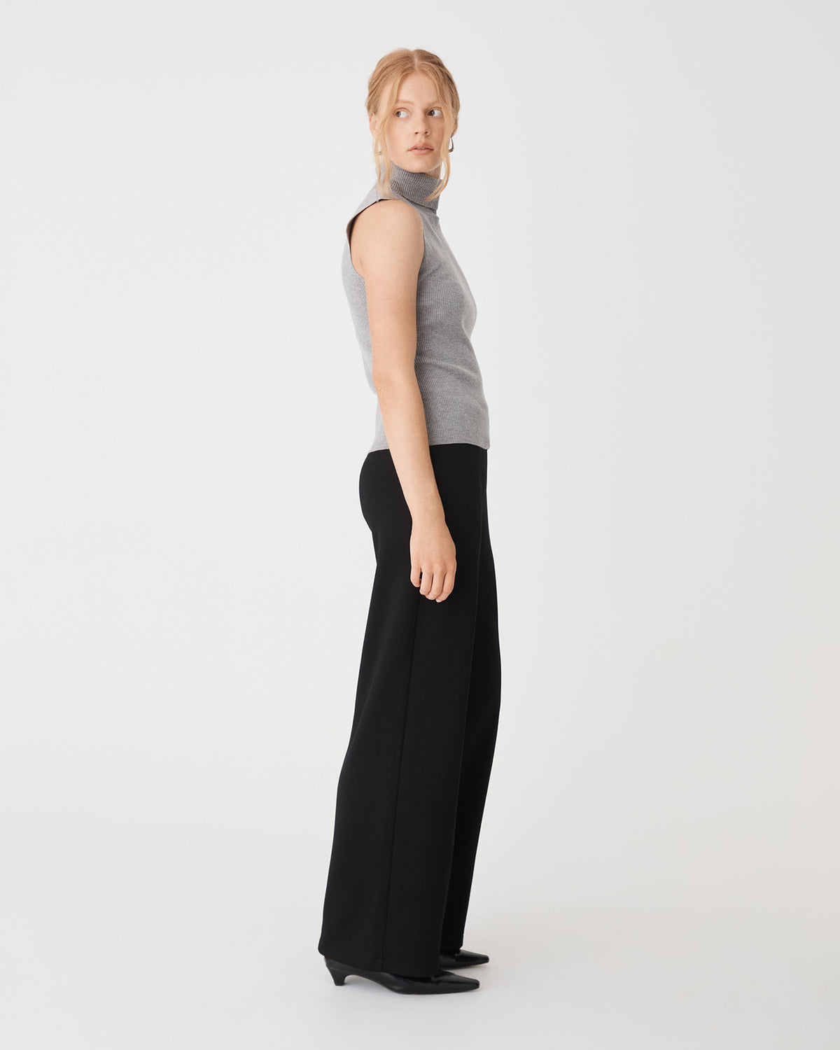 Juno Wide Leg Ponte Pants in black — side view