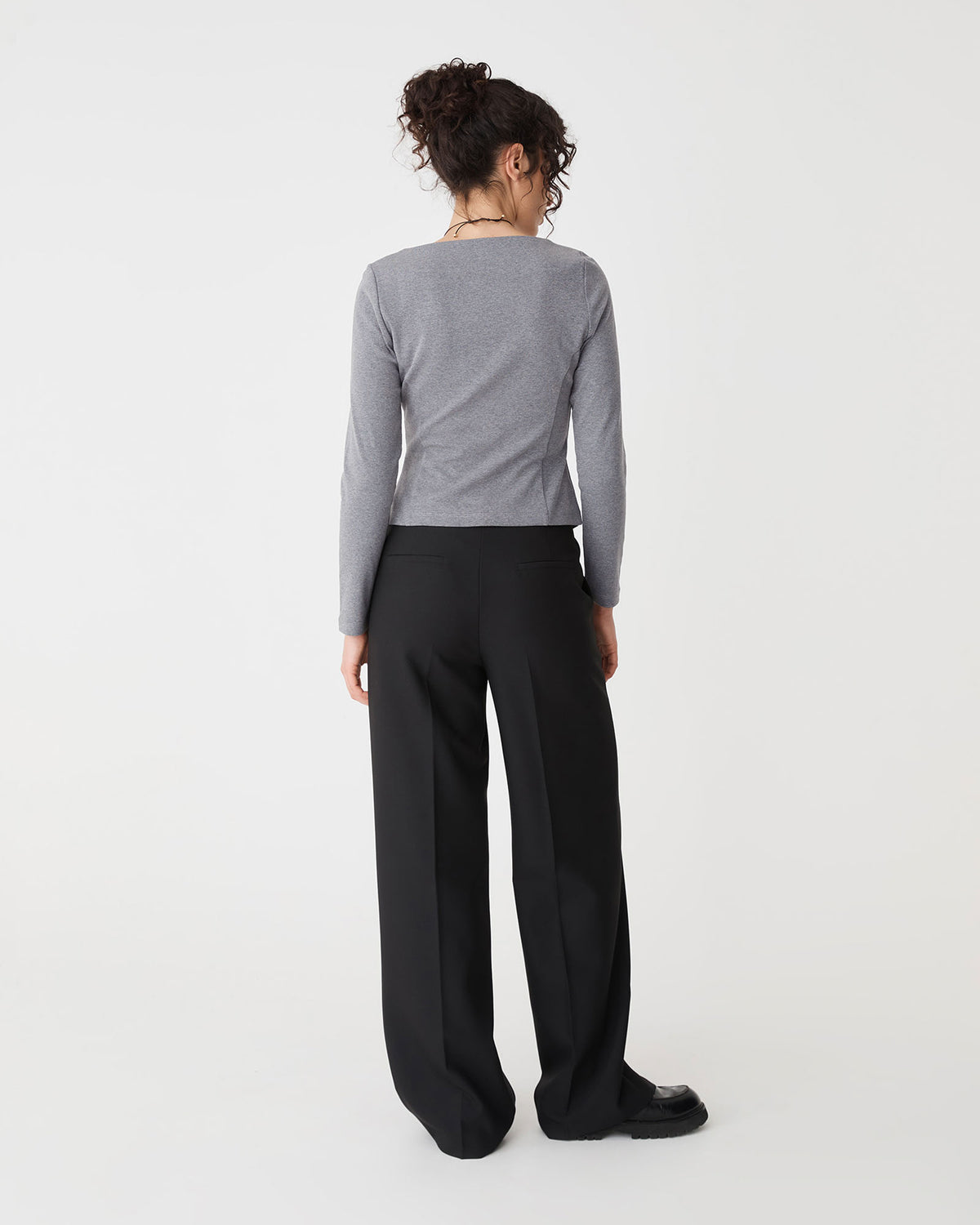 Calia Asymmetric Knit Top in grey marle — back view