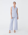 Nikki Long Collared Vest in dusk blue — full-length view