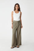 Ami Linen Elastic Back Pants in oregano, front view, wide-leg trousers worn with a white tank top