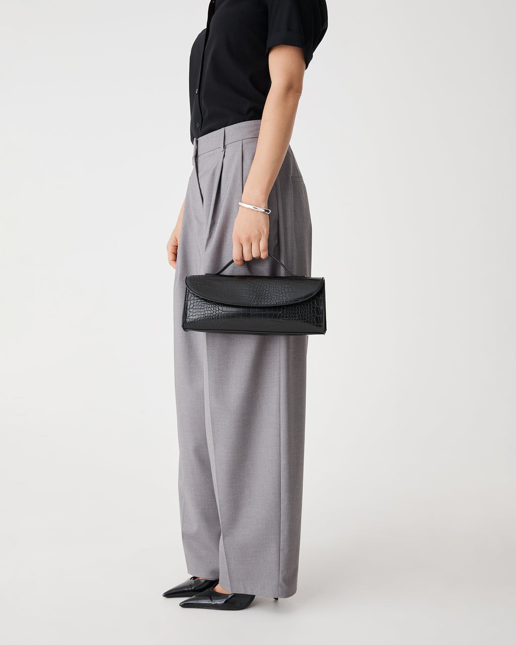 Monaco Croc Bag in black — fabric detail 2