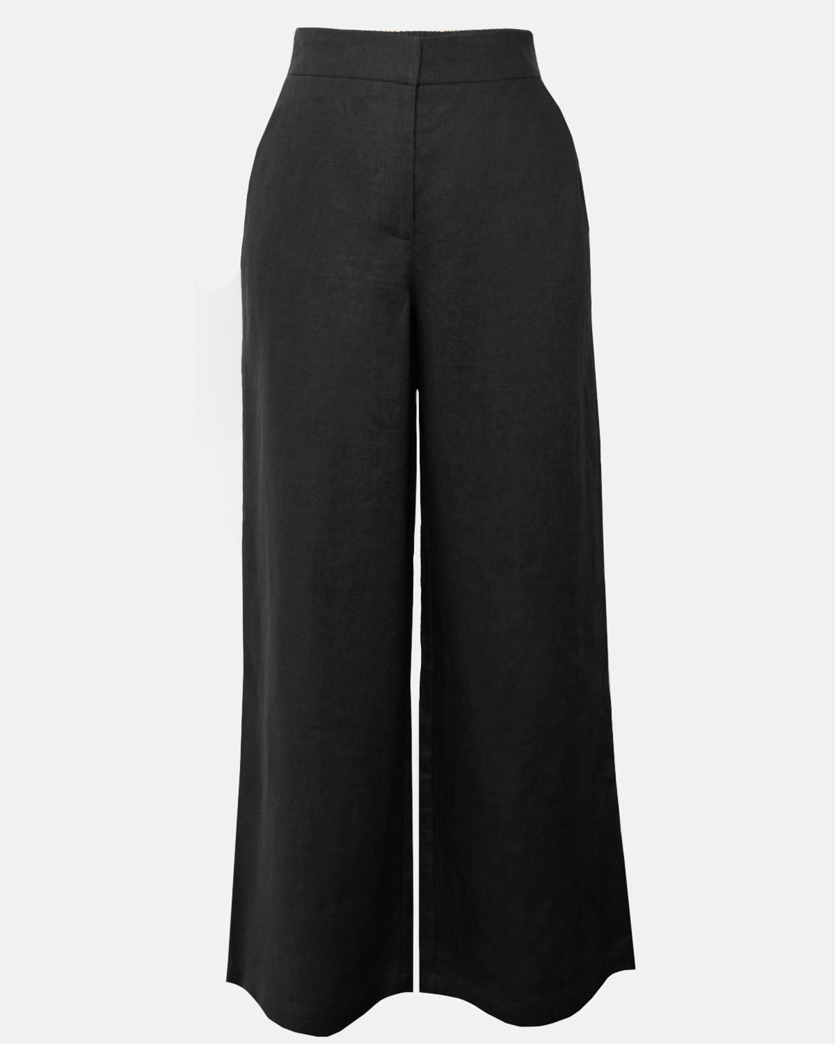 Ami Linen Elastic Back Pants in black — product-only view