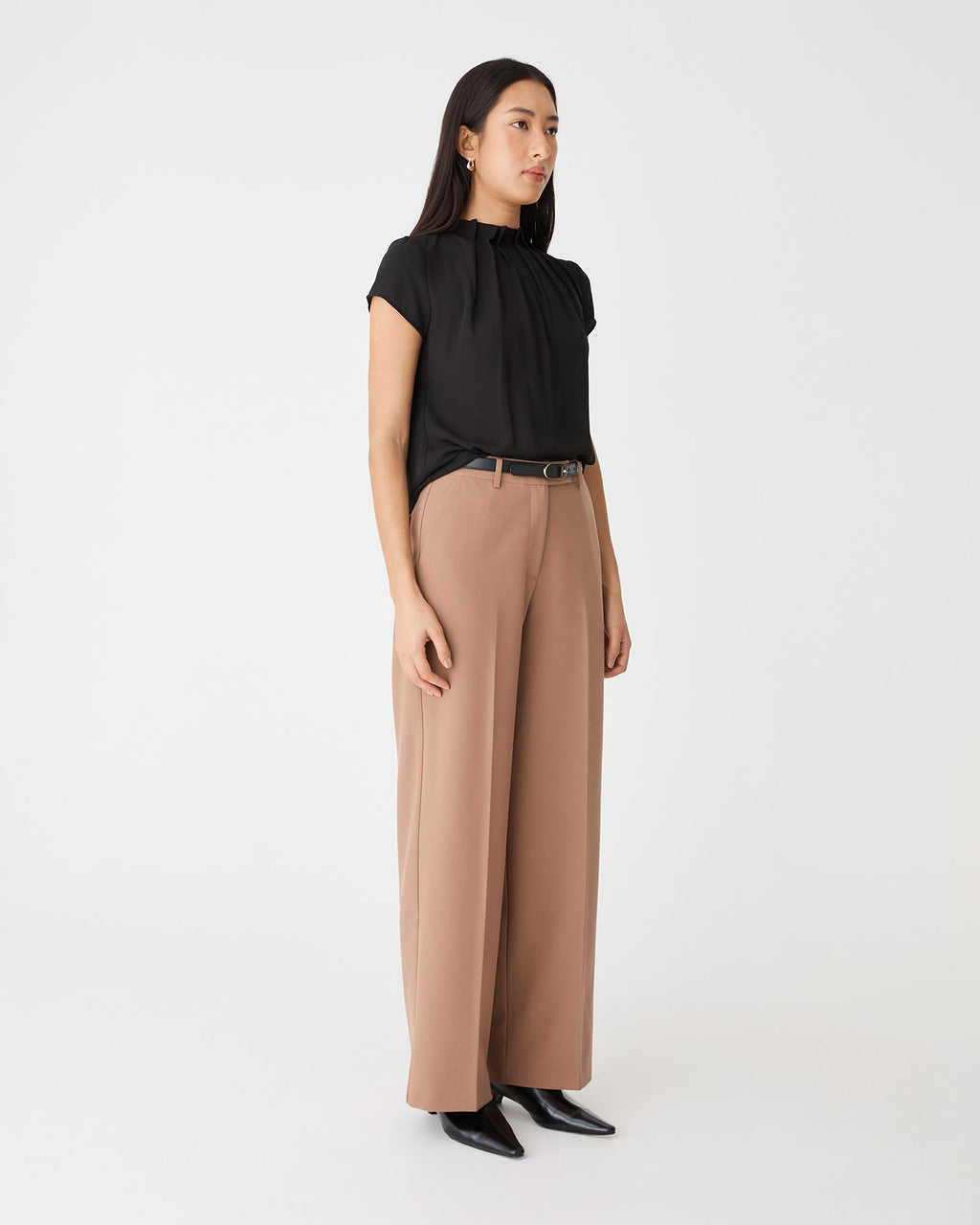 Olivia Pleated High Neck Top in black — side view